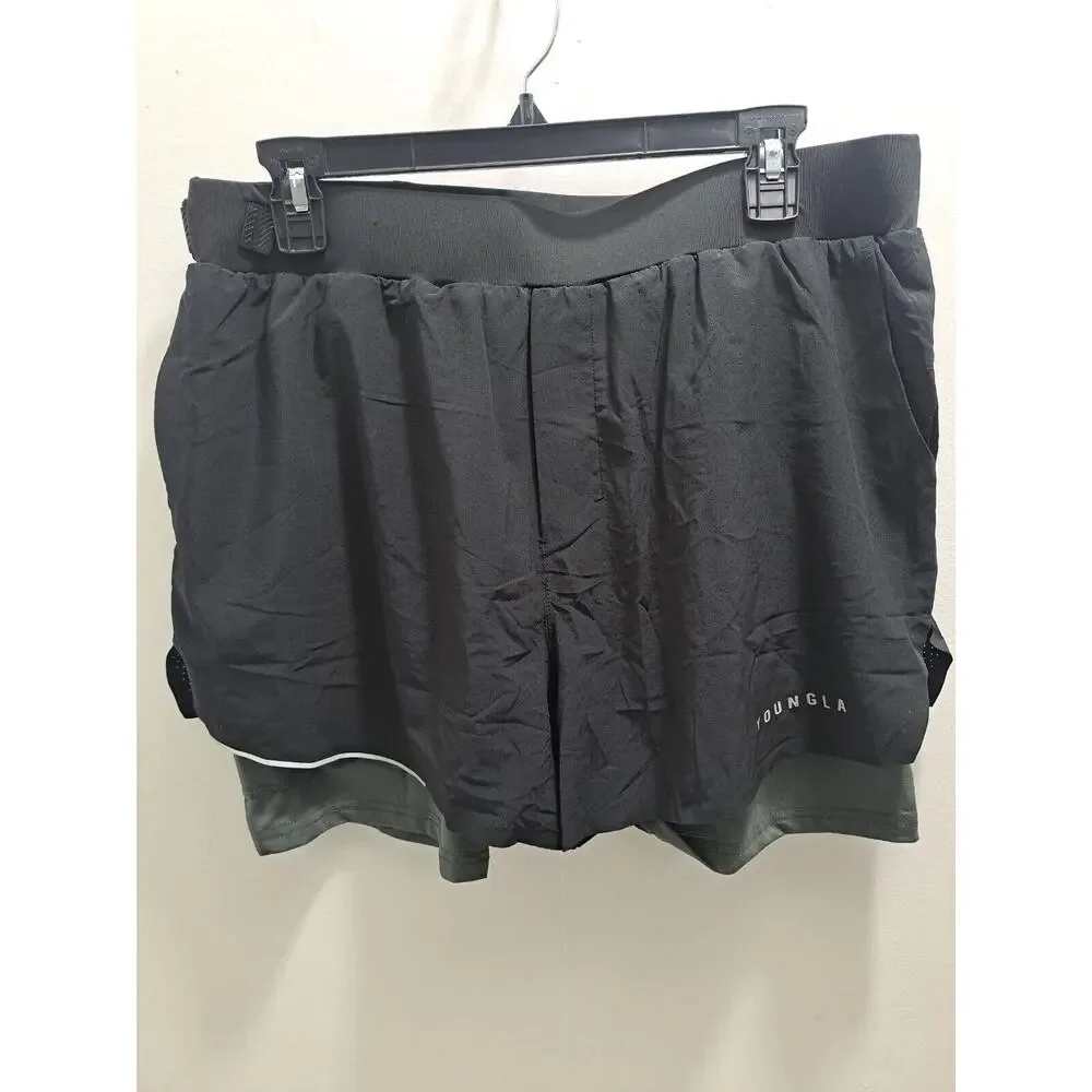 YoungLA Mens XLarge 4" Compression Lined Elastic Waist Workout Athletic Shorts - Picture 1 of 4